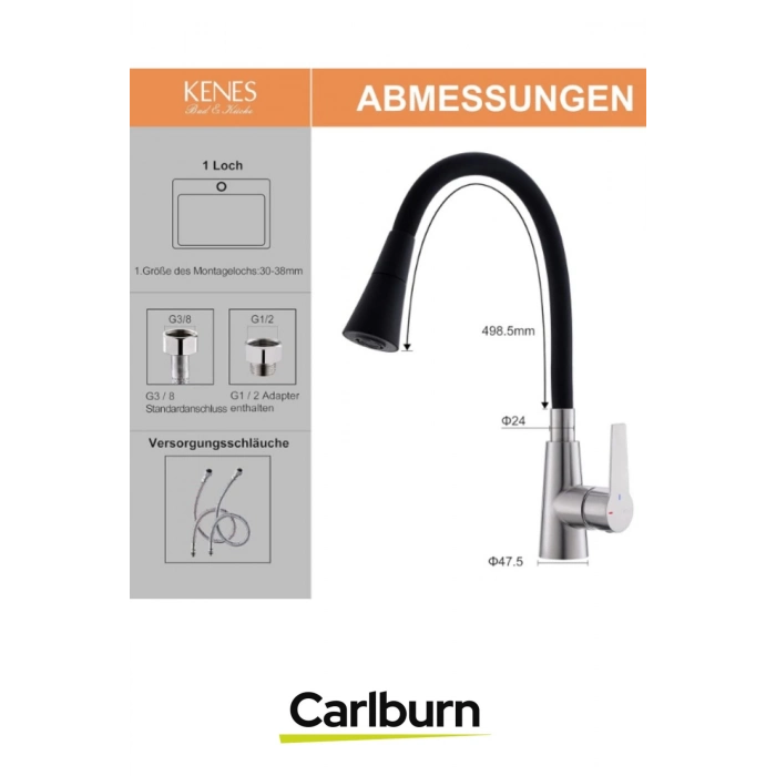 Özel Üretim Yüksek Kaliteli Esnek Paslanmaz Çelik Siyah Gövde Mutfak Lavabo Musluk Başlığı