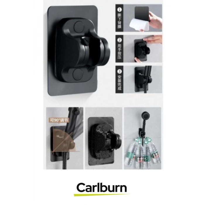 Özel Üretim Ayarlanabilir Estetik Banyoya Zarar Vermeyen Yapışkanlı Duş Başlığı Tutucu Ayarlı Siyah