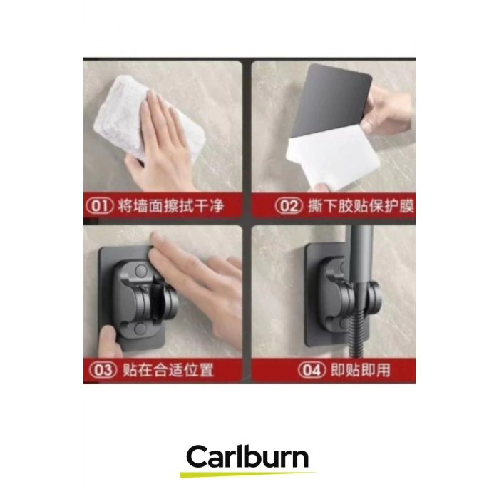 Özel Üretim Ayarlanabilir Estetik Banyoya Zarar Vermeyen Yapışkanlı Duş Başlığı Tutucu Ayarlı Siyah