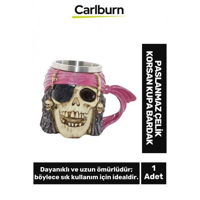 Özel Tasarım Dekoratif Şık Hediyelik Sevgili Arkadaş Paslanmaz Çelik Korsan Kupa Bardak 13*18 Cm