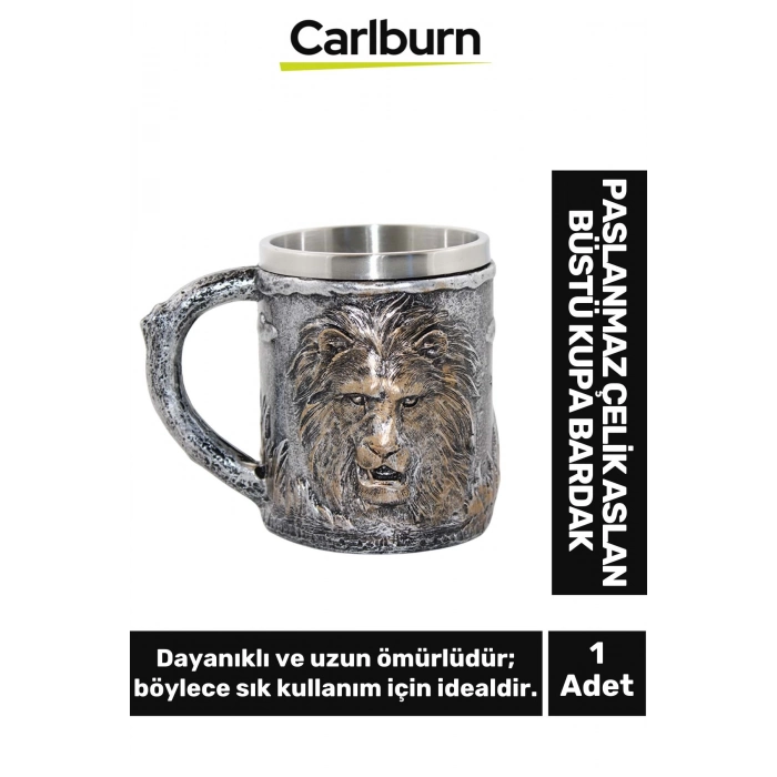 Özel Seri Dekoratif Şık Hediyelik Sevgili Arkadaş Paslanmaz Çelik Aslan Büstü Kupa Bardak 11*14 Cm