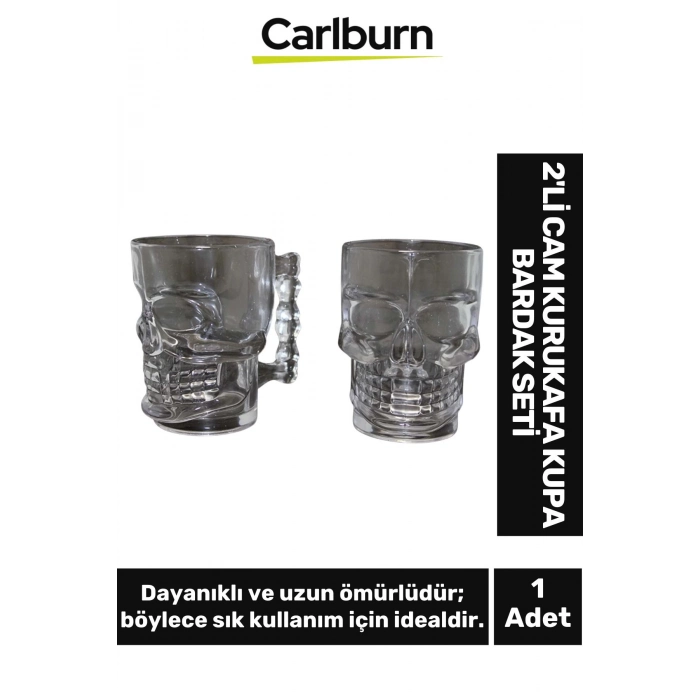 Özel Tasarım Dekoratif Şık Hediyelik Sevgili Arkadaş 2Li Cam Kurukafa Kupa Bardak Seti 12*9 Cm