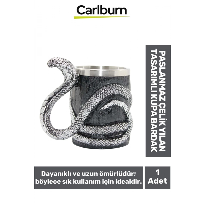Özel Dekoratif Şık Hediyelik Sevgili Arkadaş Paslanmaz Çelik Yılan Tasarımlı Kupa Bardak 14*15 Cm