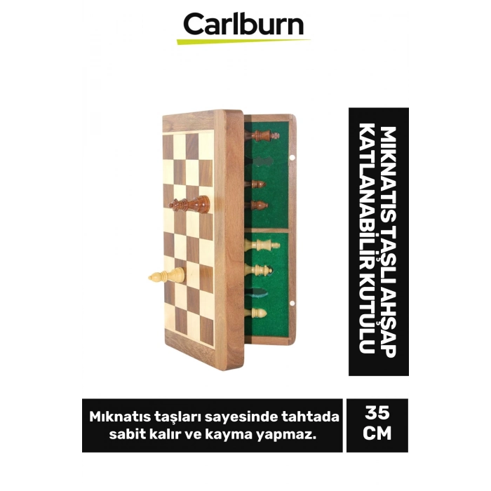 Özel Üretim Dekoratif Zeka Strateji Mıknatıs Taşlı Ahşap Katlanabilir Kutulu Satranç Oyunu 35 Cm