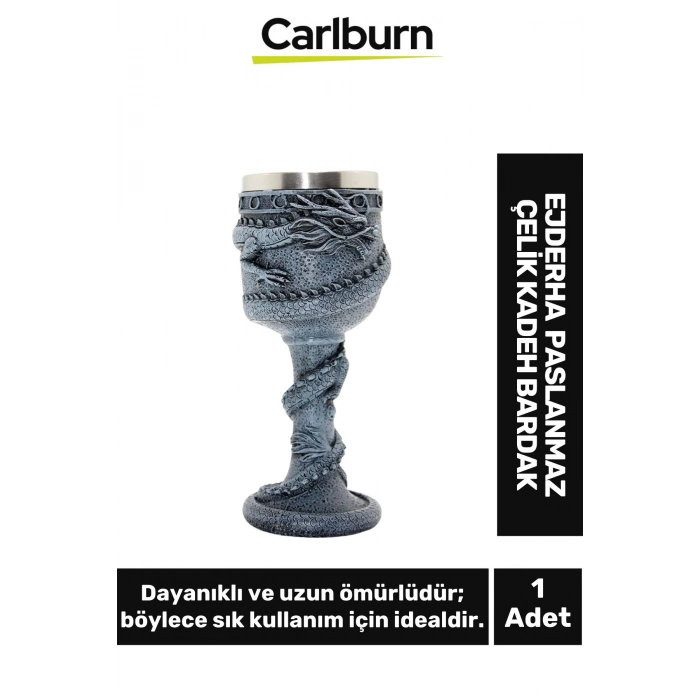 Özel Tasarım Şık Hediyelik Sevgili Arkadaş Ejderha Paslanmaz Çelik Kadeh Kupa Bardak 19*7 Cm