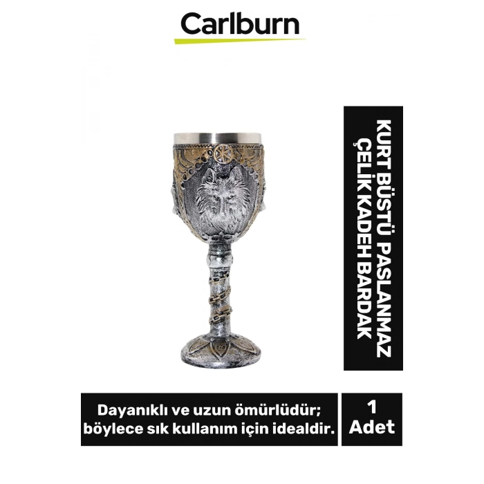 Özel Tasarım Dekoratif Şık Hediyelik Sevgili Arkadaş Kurt Büstü Paslanmaz Çelik Kadeh Bardak