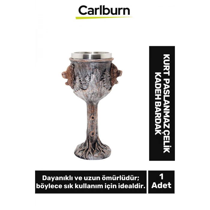 Özel Tasarım Dekoratif Şık Hediyelik Sevgili Arkadaş Kurt Paslanmaz Çelik Kadeh Bardak 19*7 Cm