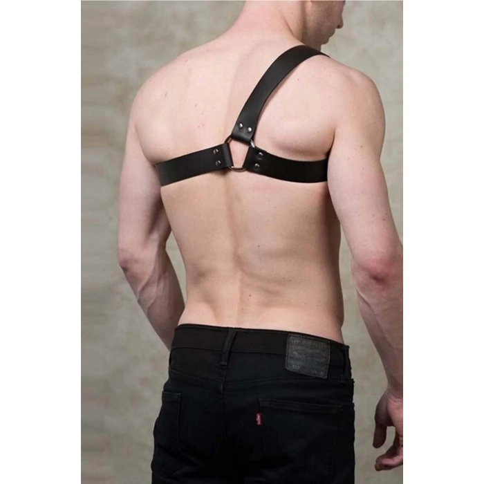 Özel Üretim Fantezi Özel Gün Gece Erotik Seksi Şık Erkek Deri Omuz Detaylı Harness Aksesuar