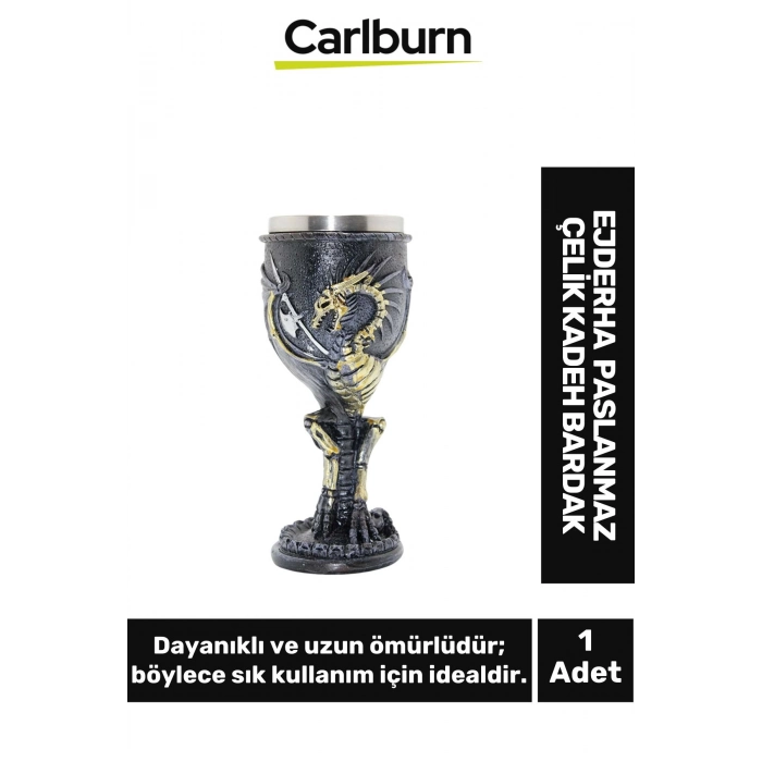 Dekoratif Şık Hediyelik Sevgili Arkadaş Ejderha Paslanmaz Çelik Kadeh Bardak 19*7 Cm