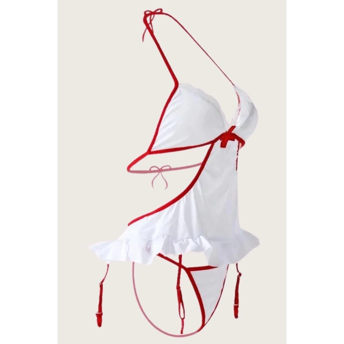 Özel Tasarım Erotik Seksi Rahat Zarif Gün Davet Beyaz String Tanga Külotlu Fantezi Hemşire Kostüm