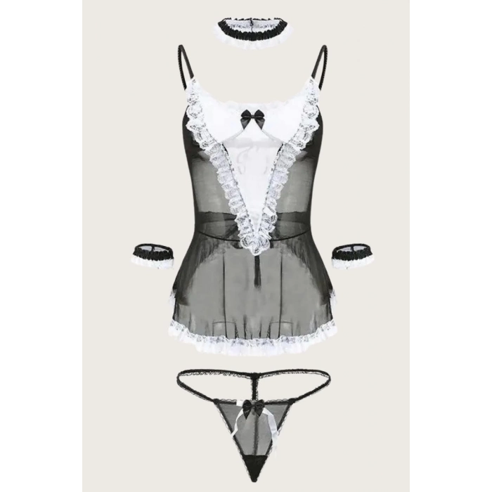 Özel Tasarım Erotik Seksi Kadın Davet Özel Gün Gece Şık Siyah Dantelli Fantezi Seksi Kostüm