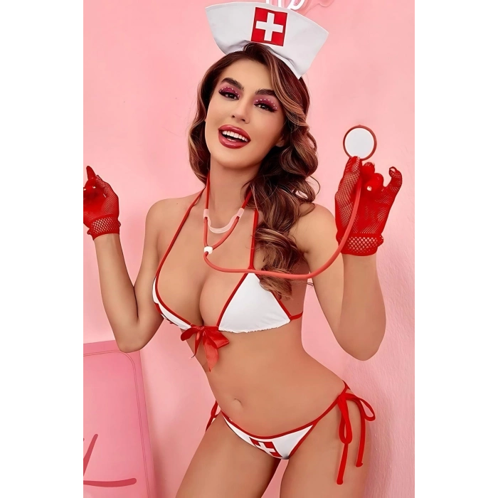 Özel Üretim Erotik Seksi Kadın Rahat Zarif Büyüleyici Hastane Taçlı Fantezi Hemşire Kostümü