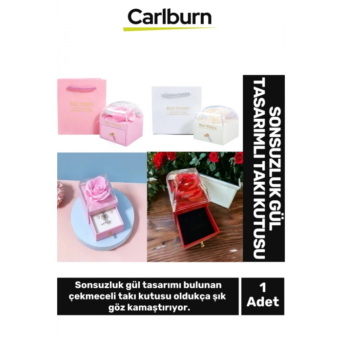 Özel Tasarım Şık Göz Kamaştırıcı Yüzük Kolye Ahşap Plastik Sonsuzluk Gül Tasarımlı Takı Kutusu