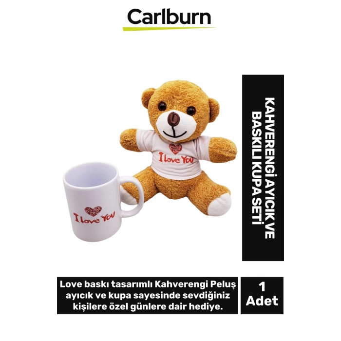 Özel Tasarım Konsept Hediyelik Sevi Seviyorum Kahverengi Oyuncak Ayıcık I Love You Baskılı Kupa Seti