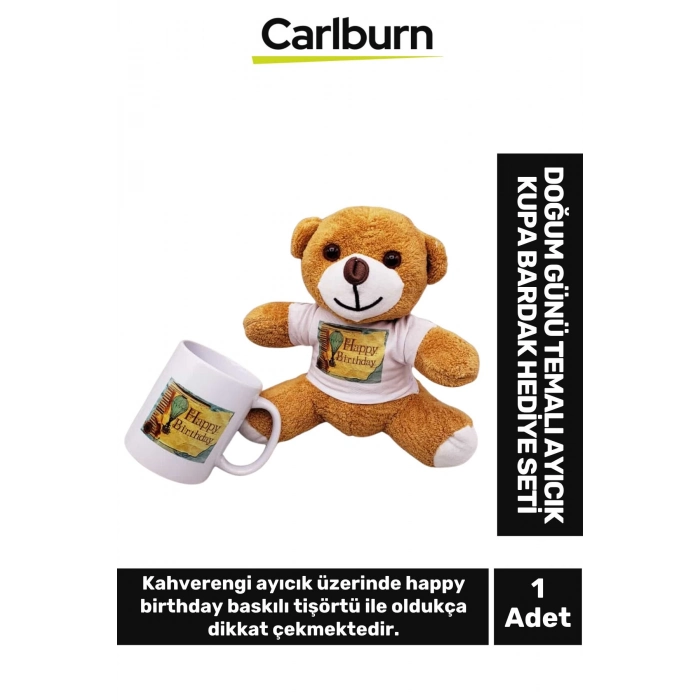 Özel Üretim Arkadaş Sevgili Dosta Eş Happy Birthday Doğum Günü Temalı Ayıcık Kupa Bardak Hediye Seti