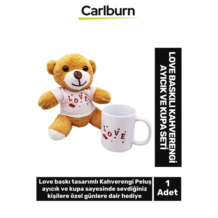 Özel Üretim Sevgili Manita Hediye Sevgi Aşk Love Baskılı Kahverengi Ayıcık Kupa Bardak Seti