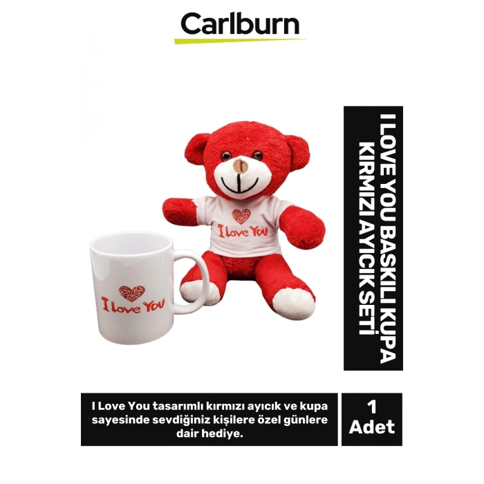 Özel Üretim Sevgililer Günü Gift Seni Seviyorum I Love You Baskılı Kupa Bardak Kırmızı Ayıcık Seti