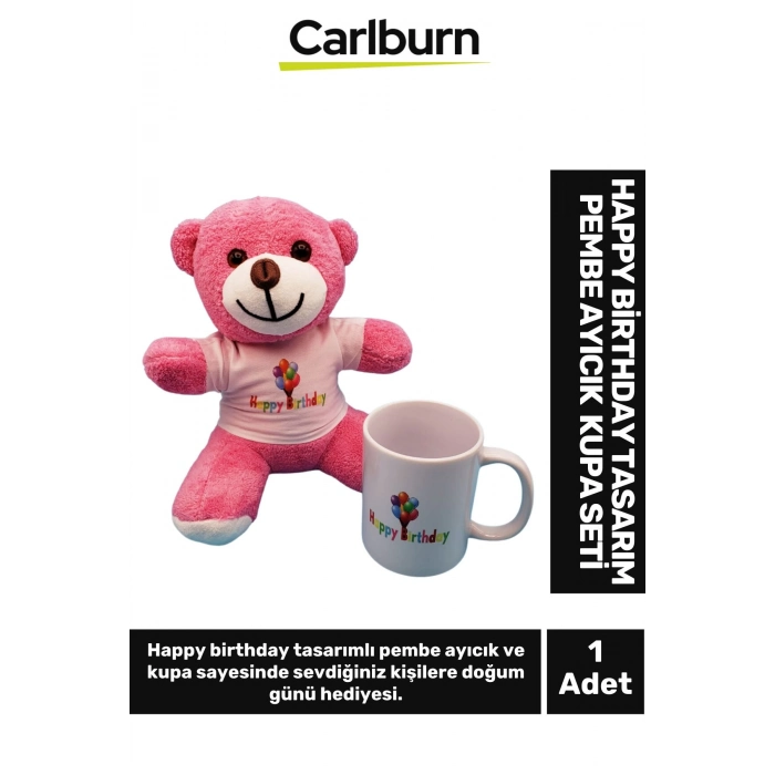 Özel Üretim Doğum Günü Hediye Gift Arkadaş Sevgili Happy Birthday Tasarım Pembe Ayıcık ve Kupa Seti