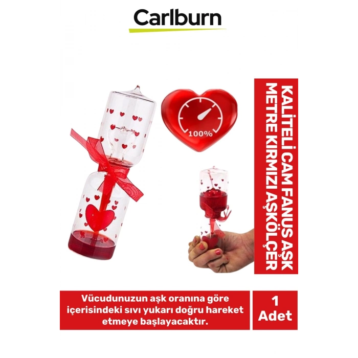 Özel Üretim Dekoratif Sevgililer Günü Gift Hediye Kaliteli Cam Fanus Aşk Metre Kırmızı Aşkölçer