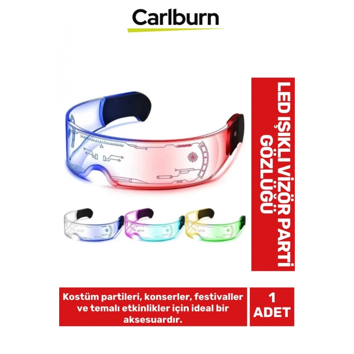 Özel Üretim Kostüm Parti Cosplay Festival Doğum Günü Siberpunk Pilli LED Işıklı Vizör Parti Gözlüğü