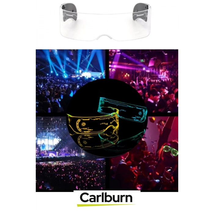 Özel Üretim Kostüm Parti Cosplay Festival Doğum Günü Siberpunk Pilli LED Işıklı Vizör Parti Gözlüğü