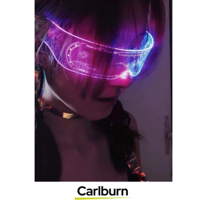 Özel Üretim Kostüm Parti Cosplay Festival Doğum Günü Siberpunk Pilli LED Işıklı Vizör Parti Gözlüğü