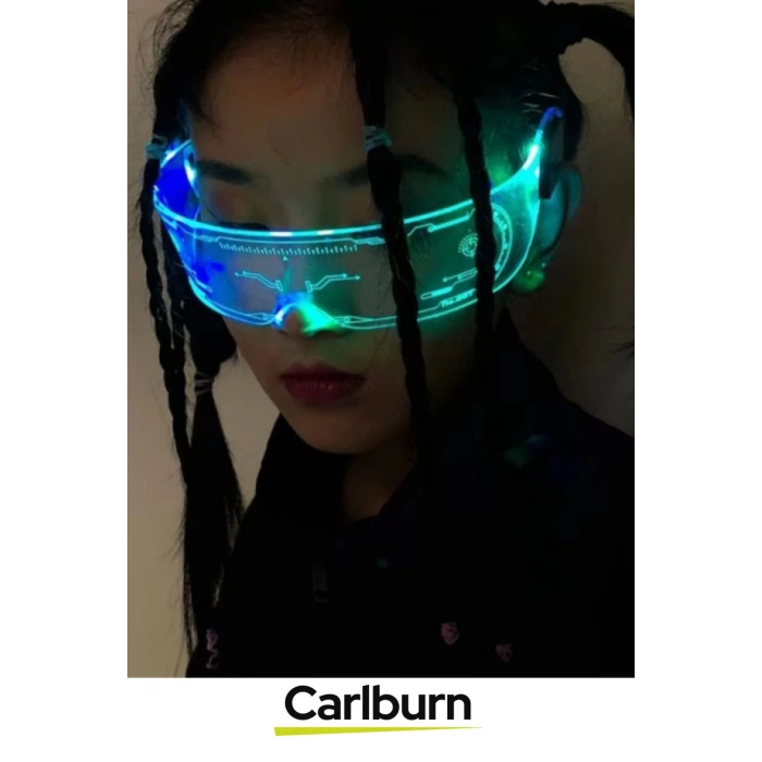 Özel Üretim Kostüm Parti Cosplay Festival Doğum Günü Siberpunk Pilli LED Işıklı Vizör Parti Gözlüğü