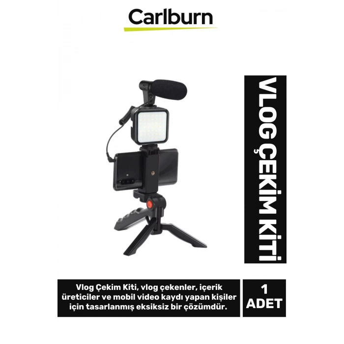 Premium Mikrofonlu Ses Kayıt Stabil Çekim Hafif Kayıt Ayarlanabilir Led Işıklı Tripod Vlog Çekim Kit