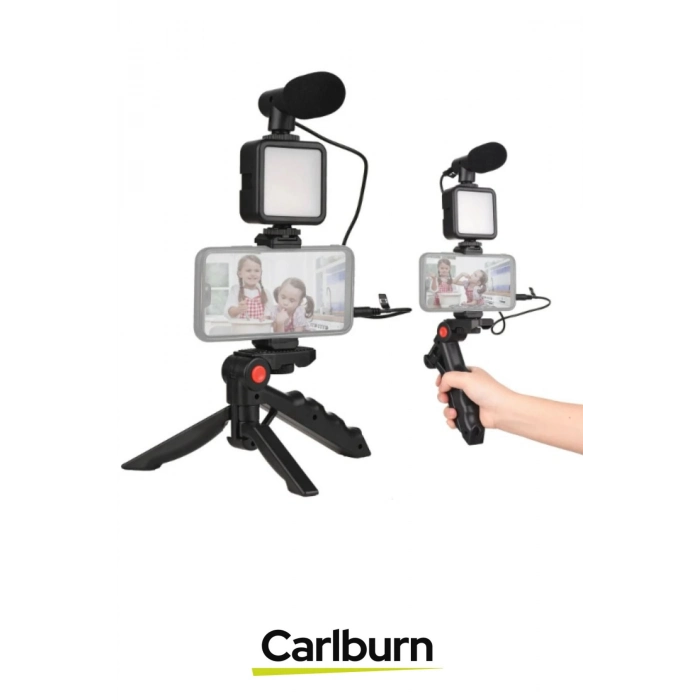 Premium Mikrofonlu Ses Kayıt Stabil Çekim Hafif Kayıt Ayarlanabilir Led Işıklı Tripod Vlog Çekim Kit