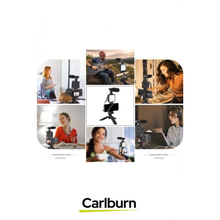 Premium Mikrofonlu Ses Kayıt Stabil Çekim Hafif Kayıt Ayarlanabilir Led Işıklı Tripod Vlog Çekim Kit