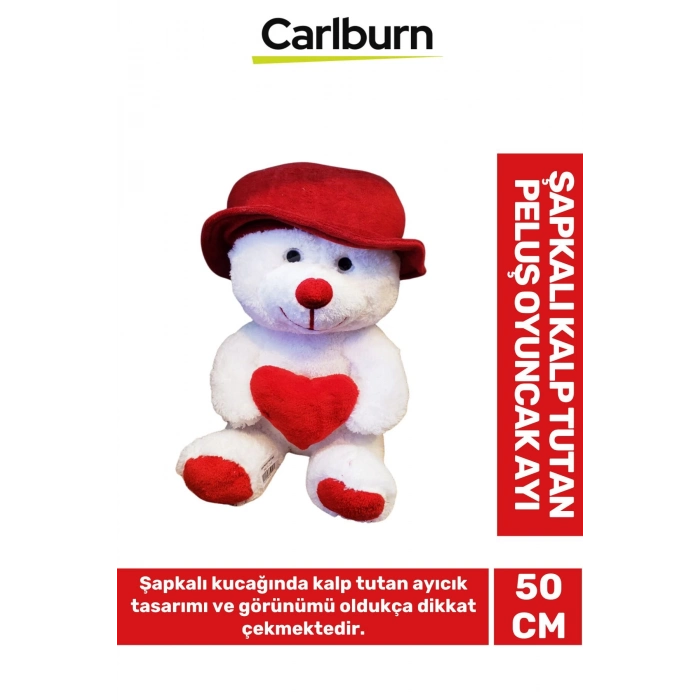 Özel Üretim Sevgiliye Özel Gün Hediye Şapkalı Kalp Tutan Peluş Oyuncak Ayı 50cm