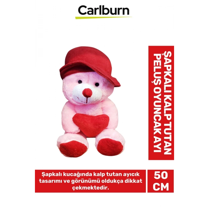 Özel Üretim Sevgiliye Özel Gün Hediye Şapkalı Kalp Tutan Peluş Oyuncak Ayı 50cm