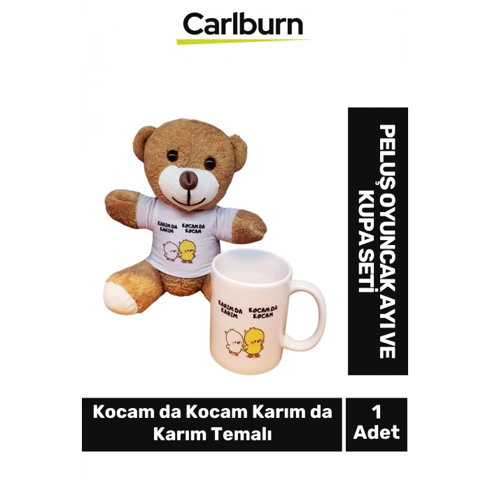Özel Üretim Kocamda Kocam Karımda Karım Temalı Peluş Oyuncak Ayı Tişört Baskılı Kupa Bardak Seti
