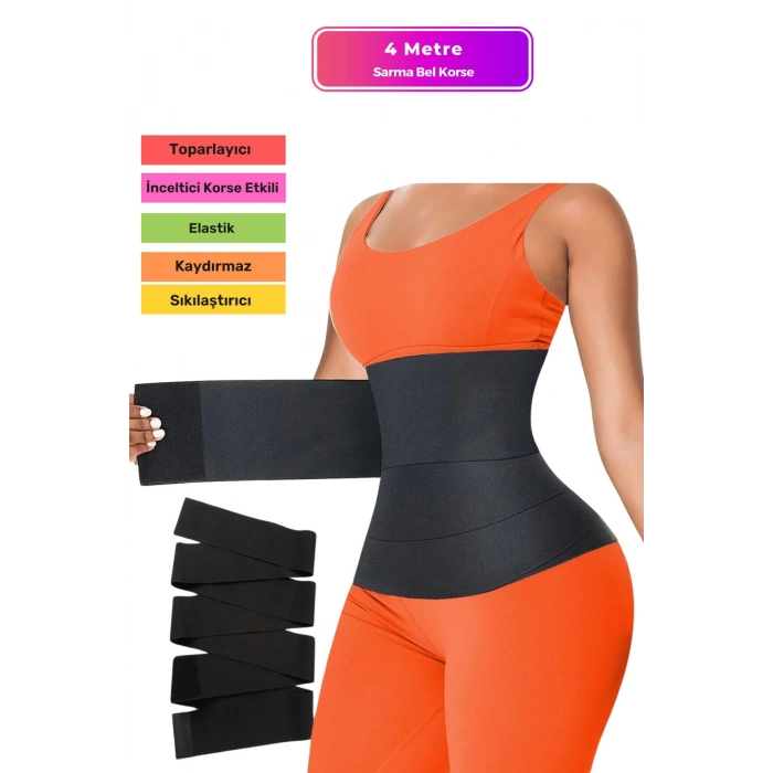 Özel Üretim İnceltici Bele Dolamalı Kum Saati Görüntüsü Veren 4 Metre Sarma Bel Korsesi