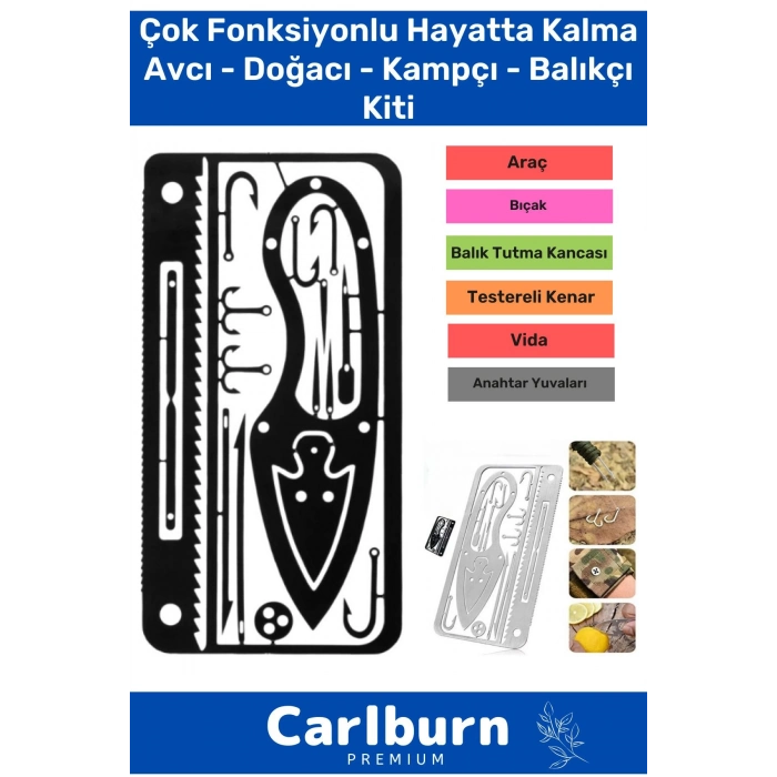 Kredi Kartı Boyunda Kamp Av Doğa Yürüyüşü Paslanmaz Çelik Çok Fonksiyonlu Hayatta Kalma Balıkçı Kiti