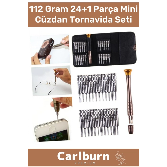 Profesyonel 112 Gr Cep Telefon Elektronik Cihaz Gözlük 24+1 Parça Mini Çıtçıt Cüzdan Tornavida Seti
