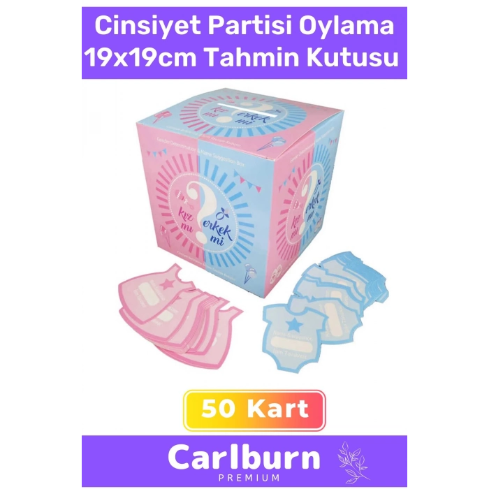 Premium Cinsiyet Partisi 50 Kart Kız Mı Erkek Mi Oylama 19x19cm Tahmin Kutusu