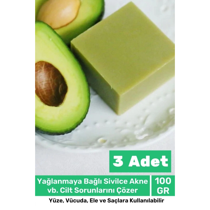 100% Doğal Güzel Kokulu El Yüz Saç Vücut Cilt Onaran Kolajen Etkili Avokado Bitkisel Sabun 3 Adet