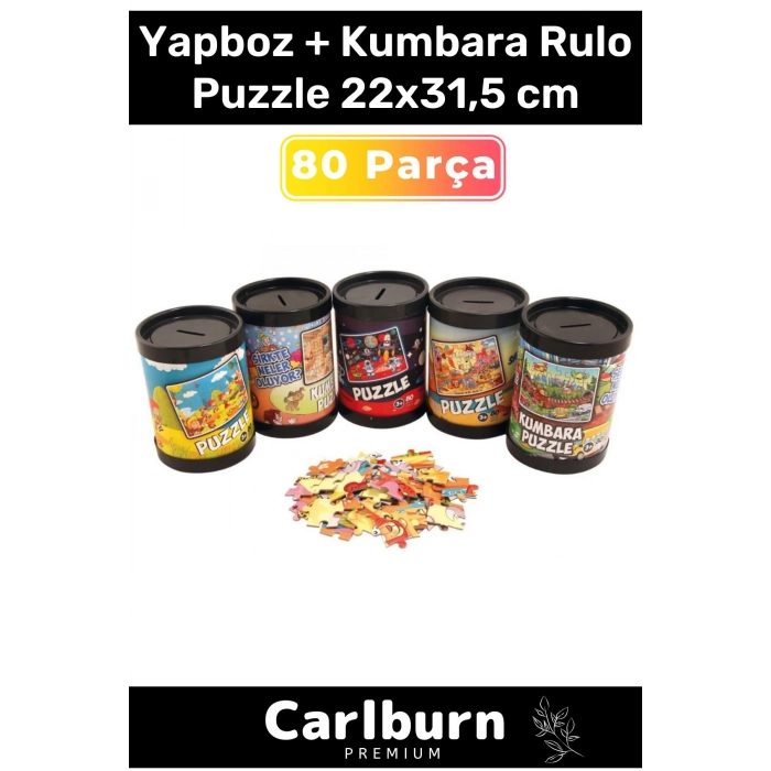 Özel Üretim Eğitici Zeka Geliştirici Öğretici 80 Parça Yapboz + Kumbara Rulo Puzzle 22x31,5 cm