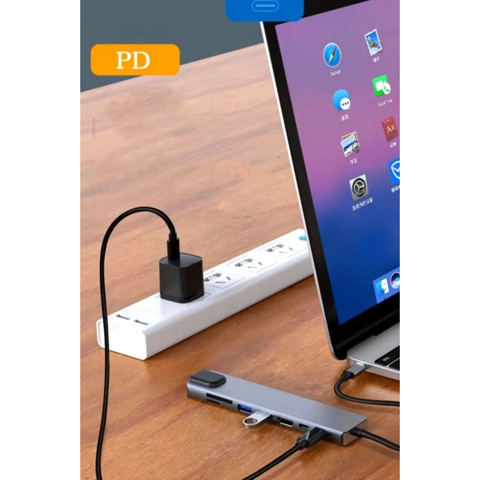 8 Girişli Macbook Pro Air Usb Type-c Hub Dönüştürücü Çevirici Çoklayıcı Usb Hdmi Micro SD 8in1