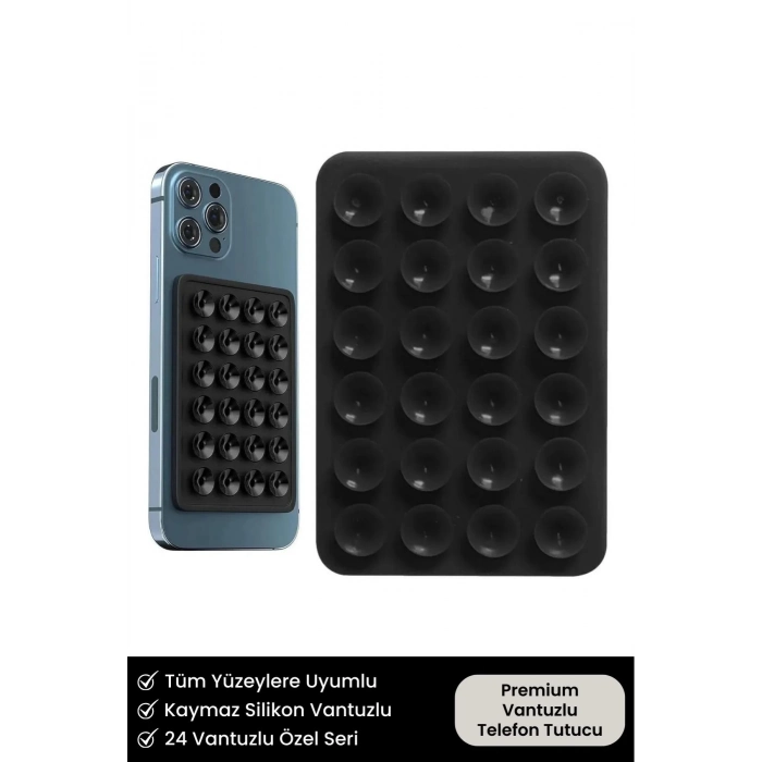Premium Seri Vantuzlu Tüm Yüzeylere Uygun Cep Telefonu İçin Kaymaz Silikon Yapışkanlı Telefon Tutucu