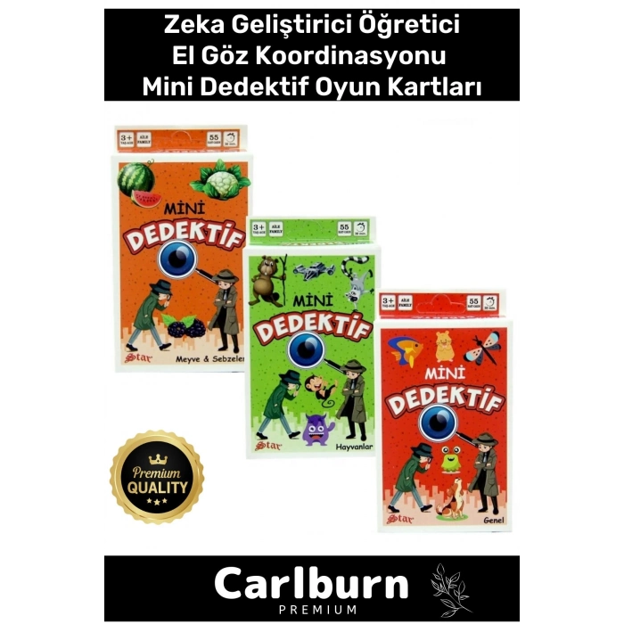 Premium Eğitici Zeka Geliştirici Öğretici Eğlence Aile 55 Parça 3lü Mini Dedektif Oyun Kartları