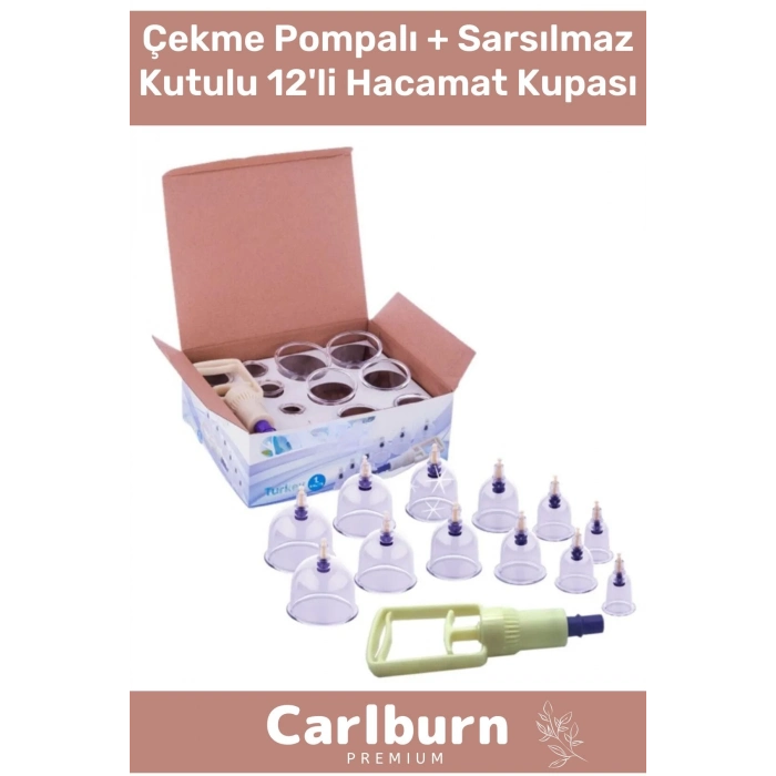 Sarsılmaz Kutulu Çekme Pompa Selülit Çatlak Giderici Vakumlu Masaj Aleti 12li Kupa Hacamat Seti