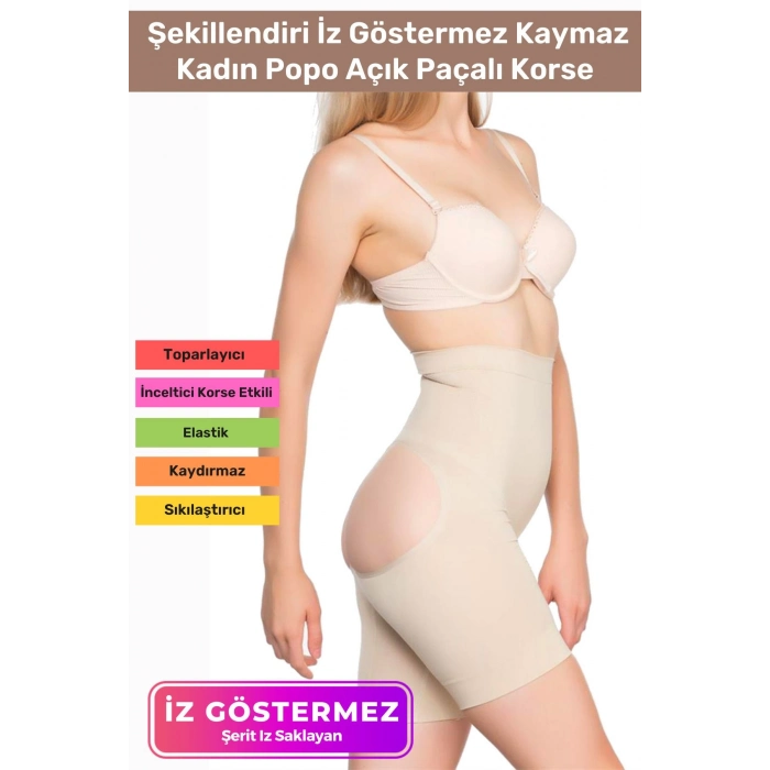 Özel Üretim Toparlayıcı Sıkılaştırıcı Şekillendiri İz Göstermez Kaymaz Kadın Popo Açık Paçalı Korse