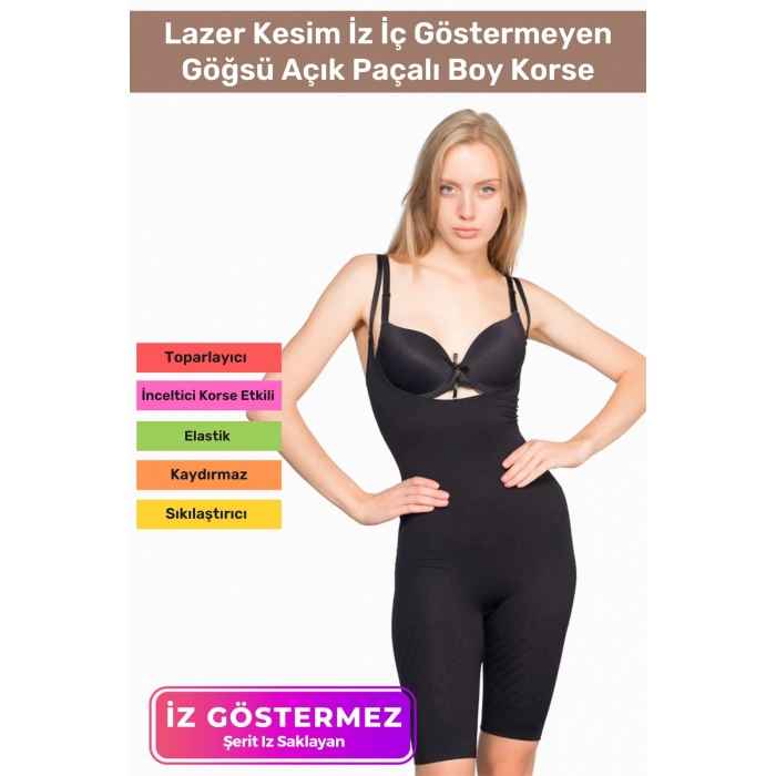 Premium Lazer Kesim İz İç Göstermeyen Kaymaz Toparlayıcı Şekillendirici Göğsü Açık Paçalı Boy Korse