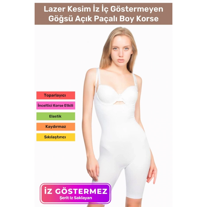 Premium Lazer Kesim İz İç Göstermeyen Kaymaz Toparlayıcı Şekillendirici Göğsü Açık Paçalı Boy Korse
