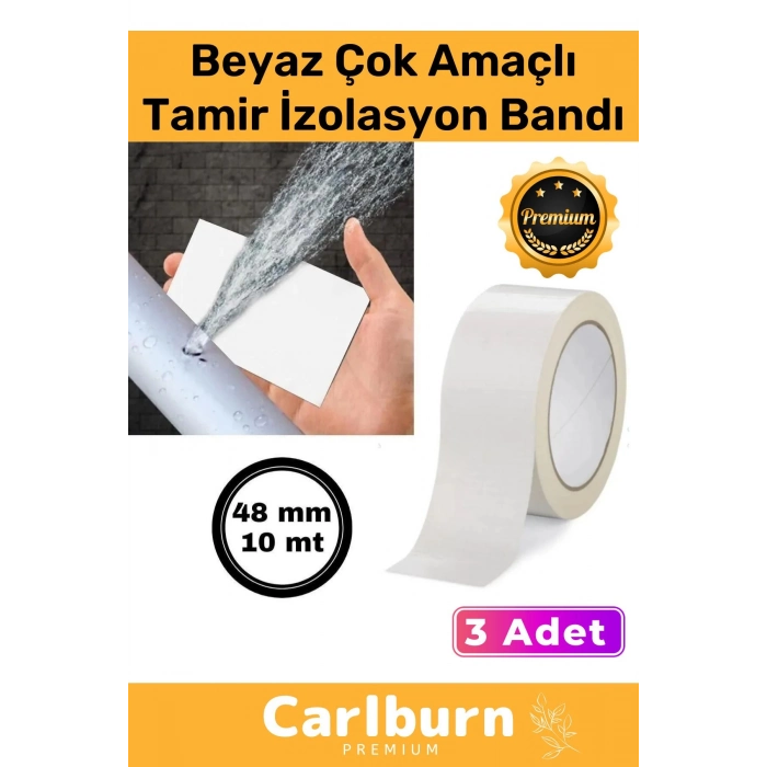 Süper Güçlü Su Geçirmez Sızdırmaz Beyaz Renk Çok Amaçlı Tamir İzolasyon Bandı 48mm x 10m 3 Adet