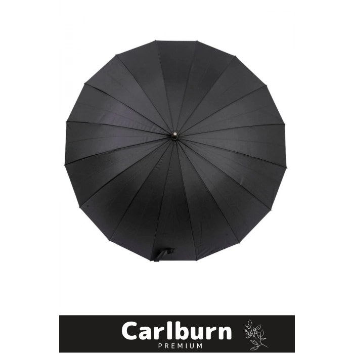 Premium Otomatik Mekanizma Baston Tip Rüzgar Korumalı Fiber 16 Telli Ahşap Kauçuk Sap Şemsiye 55cm