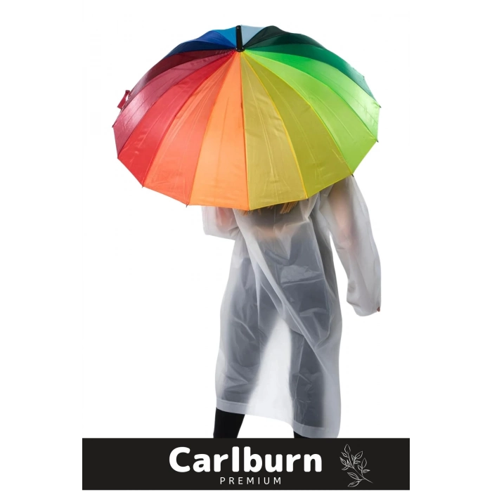 Premium Otomatik Mekanizma Baston Tip Rüzgar Korumalı Fiber 16 Telli Gökkuşağı Baston Şemsiye 55cm