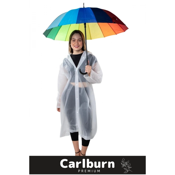 Premium Otomatik Mekanizma Baston Tip Rüzgar Korumalı Fiber 16 Telli Gökkuşağı Baston Şemsiye 55cm